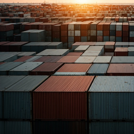 Container port with stacked shipping containers